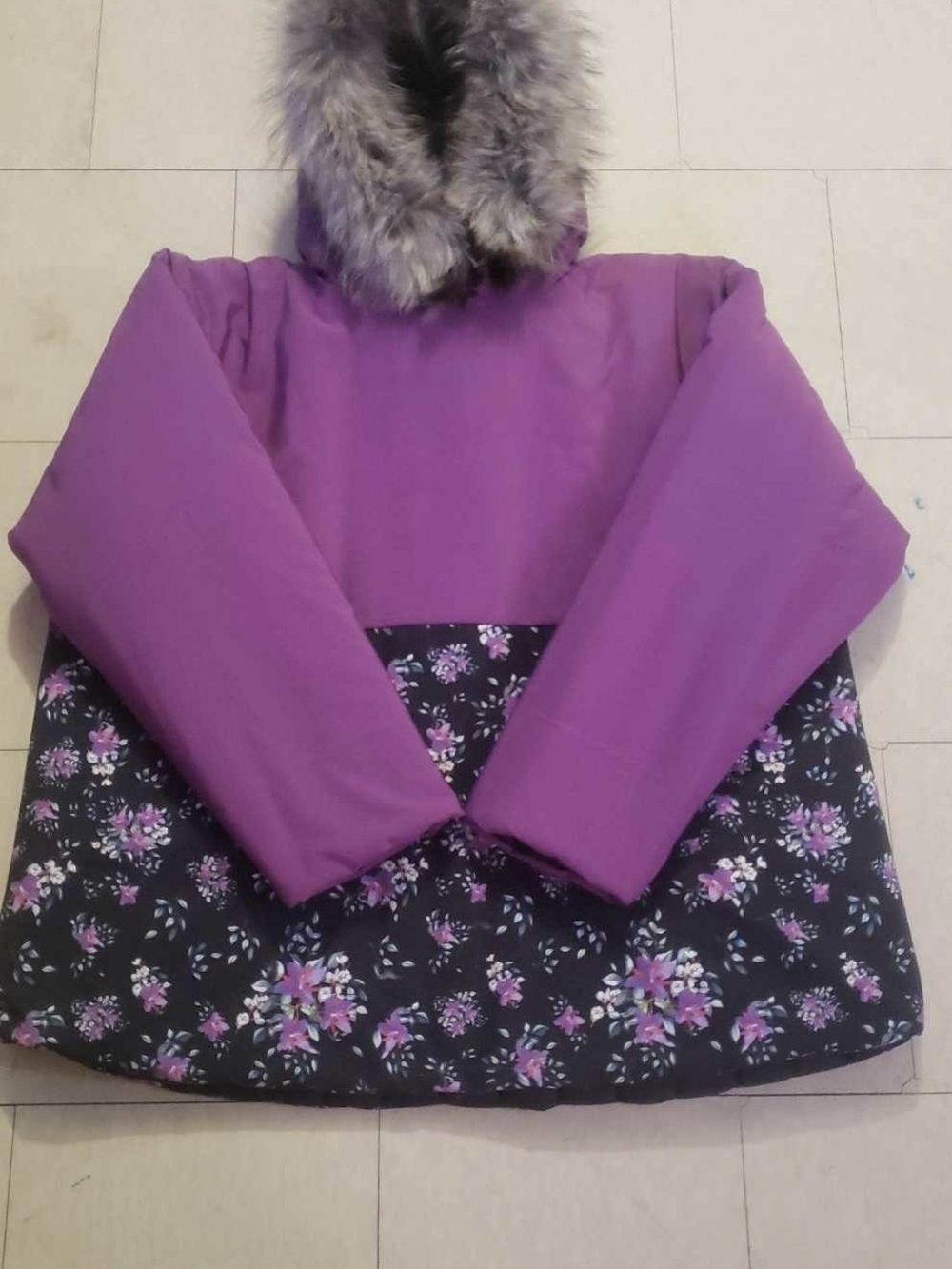 Purple Hooded Winter Parka with Faux Fur Trim
